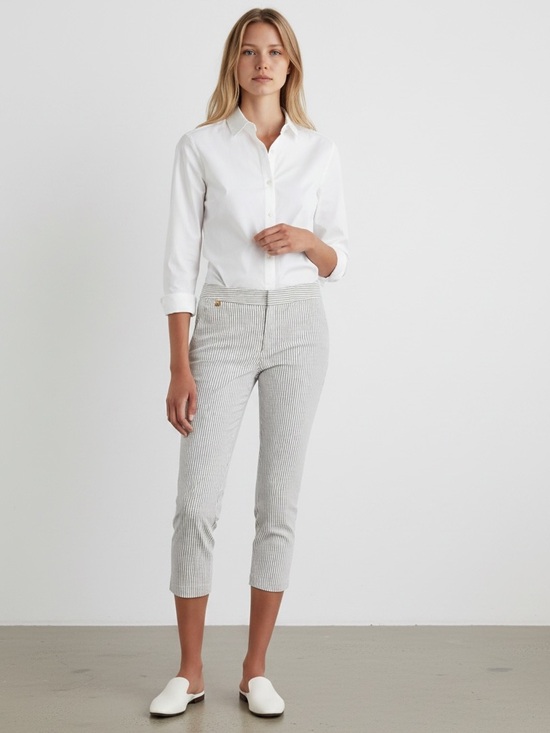 Ralph Lauren Pants - NWT $135 RALPH LAUREN Seersucker Ankle Pant Grey & White Size 16W